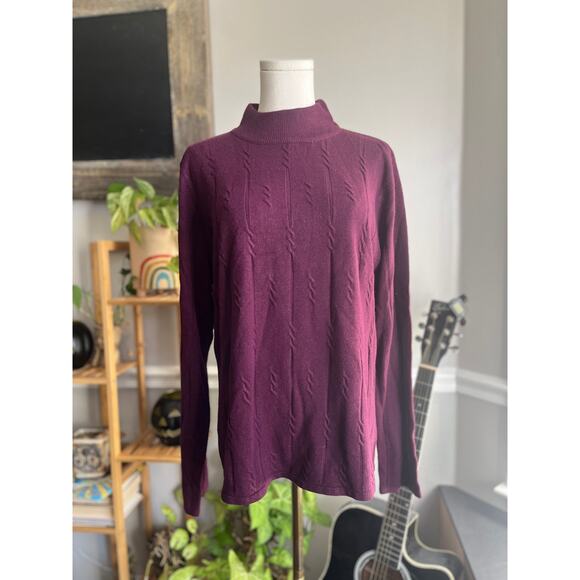 Vintage 90s Purple Cableknit Mockneck Sweater Size Large - Picture 2 of 4